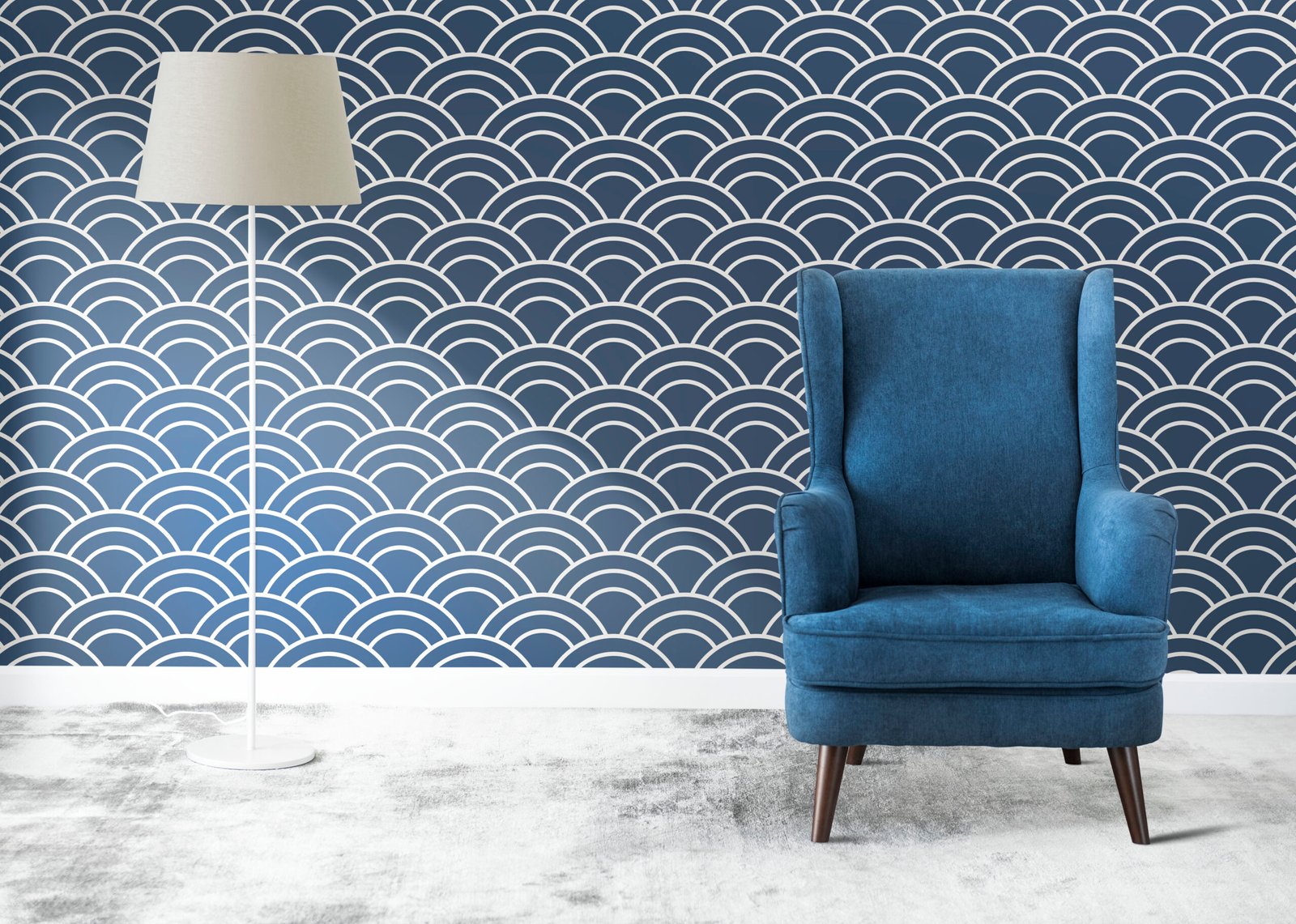 Wingback blue chair in a room mockup